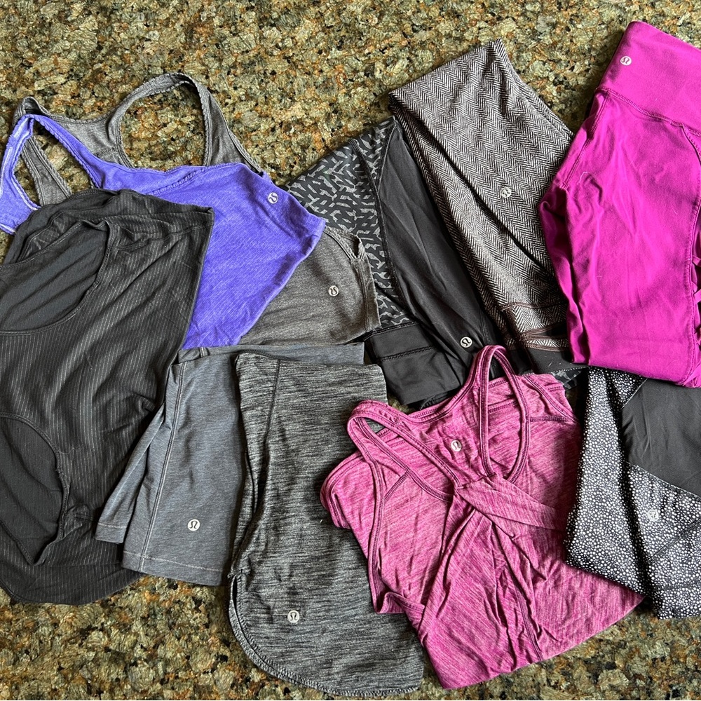 Huge bundle of Lululemon Athletica tanks & leggings, 10 pcs, size 6, size 4
